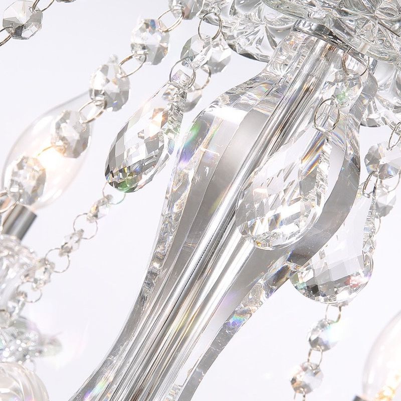 10-Light Metal Candelabra Chandelier with Clear Glass Shades and Adjustable Height