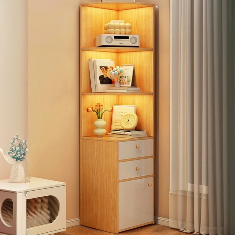 Natural Wood-Grain Utility Cabinet with Hutch, Drawer and Storage Shelves