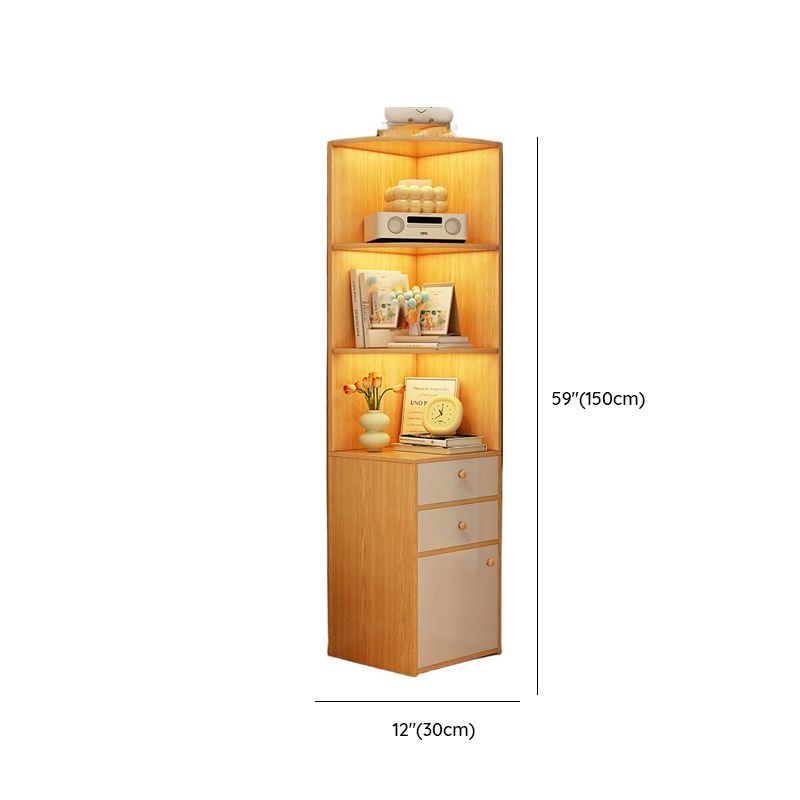 Natural Wood-Grain Utility Cabinet with Hutch, Drawer and Storage Shelves