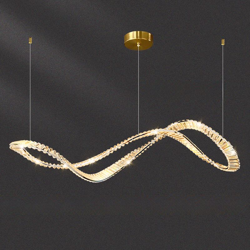 59-Inch Gold Crystal Polygonal Kitchen Island Pendant Light with 3 Colour Temperatures and Adjustable Hanging Length