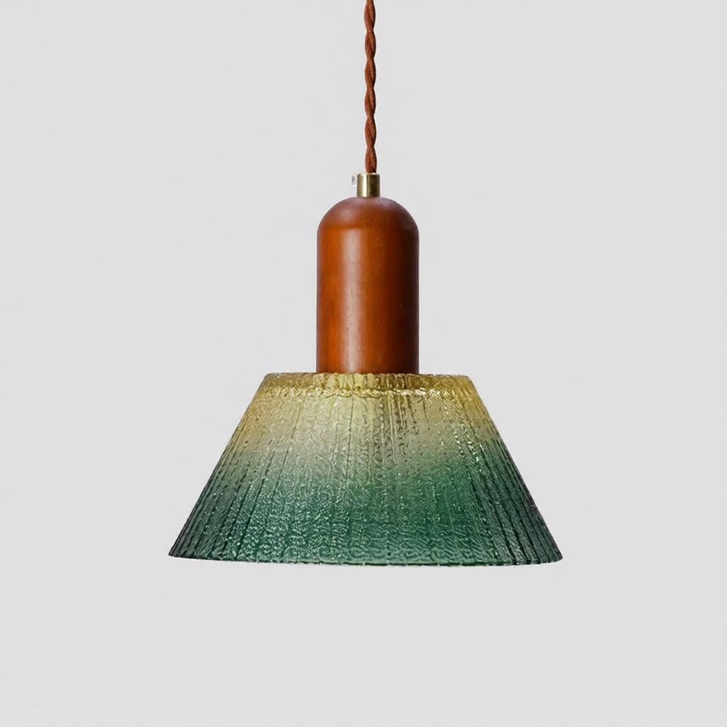 Green Geometric Ceiling Light with Glass Shade and Modern Design