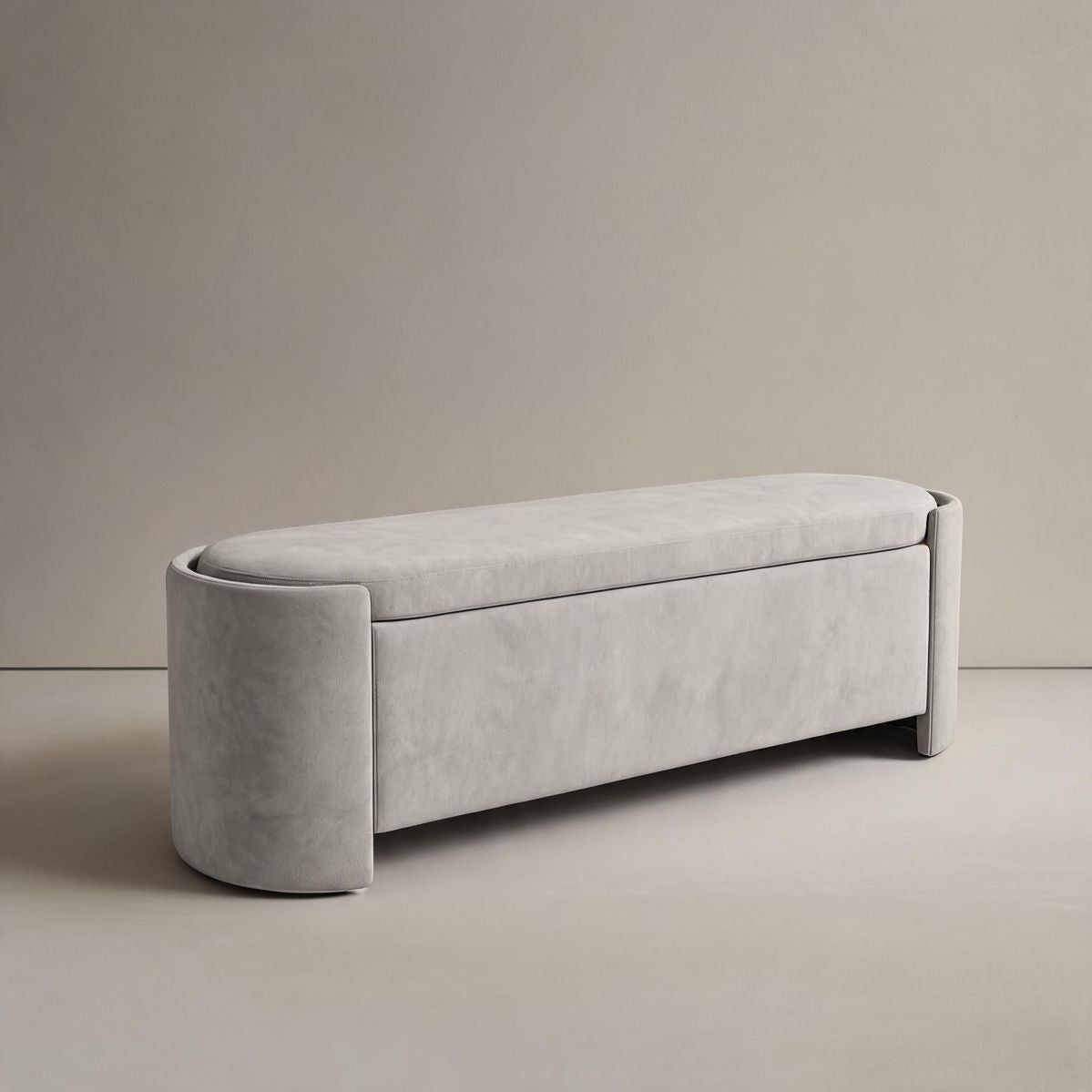 59-Inch Grey Upholstered Storage Bench with Flip-Top Lid and Hidden Storage