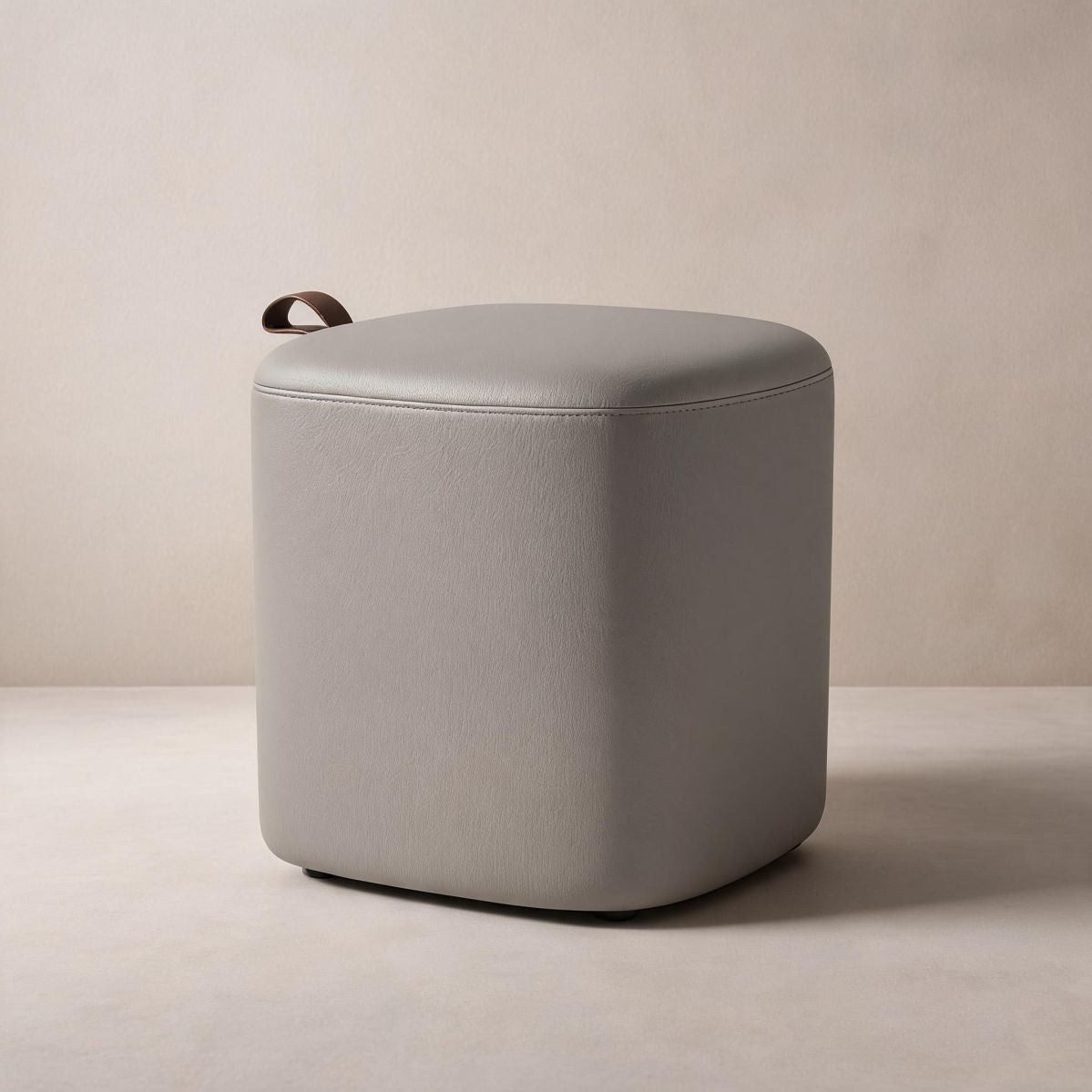 Charcoal Grey Upholstered Vanity Stool with Faux Leather Seat and Wood Frame
