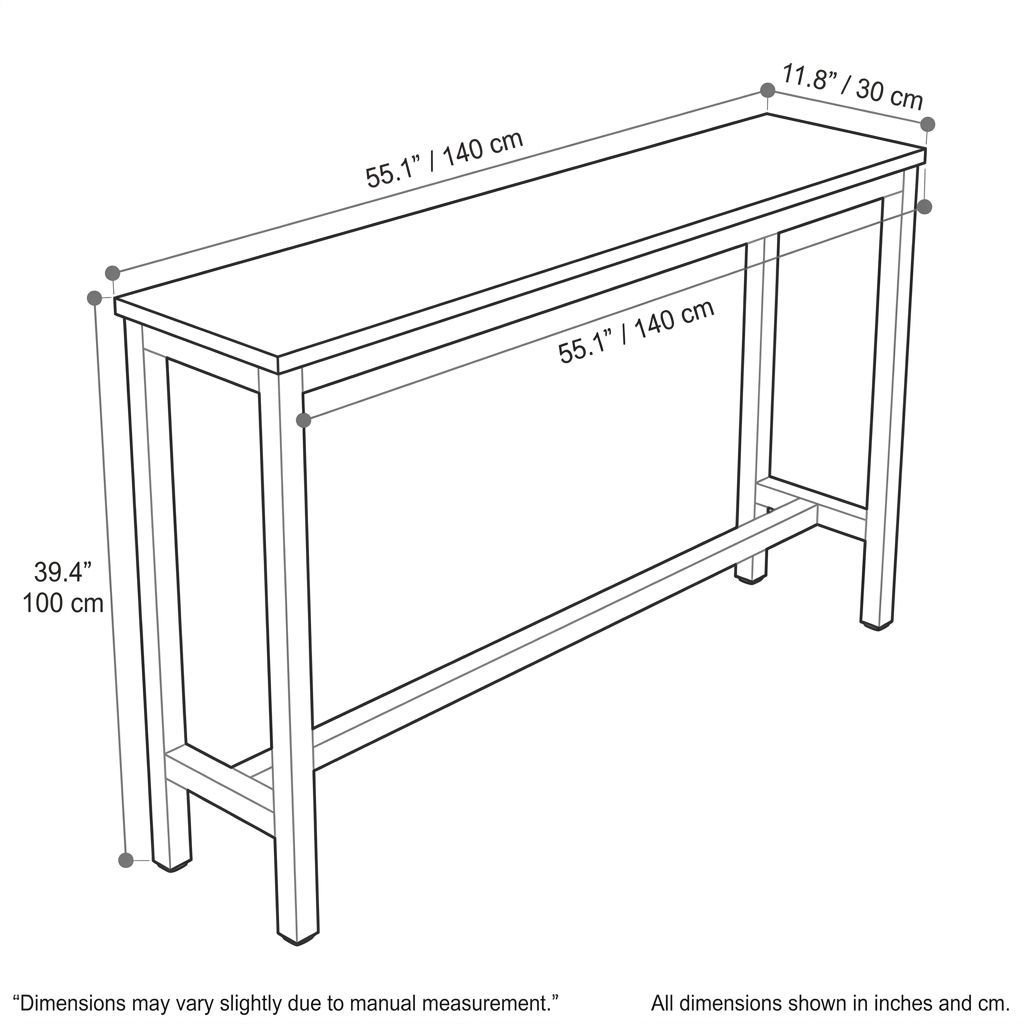 55-Inch Slim Pub Table with Wood Top, Steel Base and Footrest