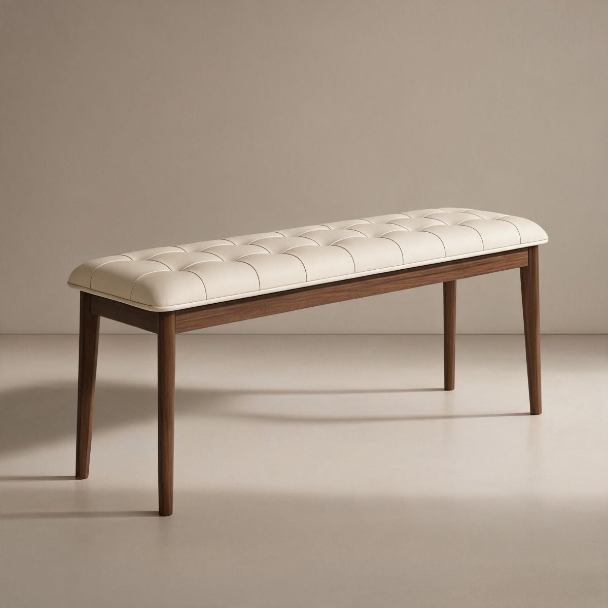 39-Inch Cream Upholstered Dining Bench with Solid Wood Frame