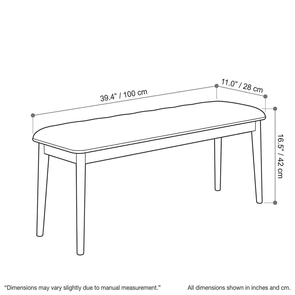 39-Inch Cream Upholstered Dining Bench with Solid Wood Frame