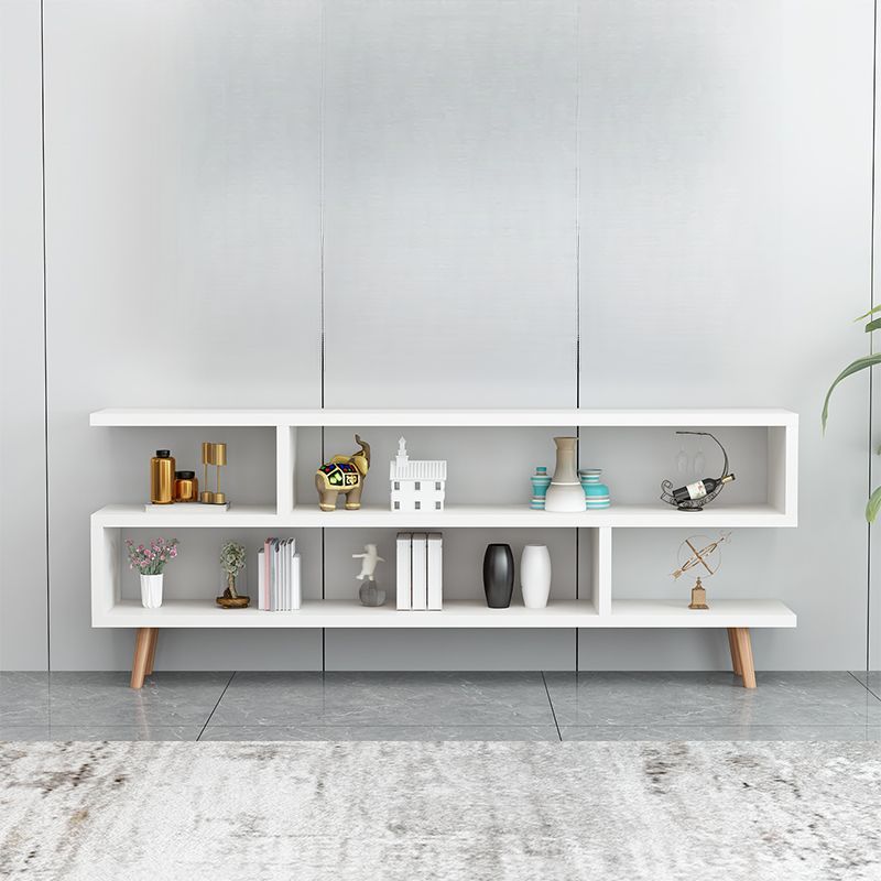 Warm White Reclaimed Wood TV Stand with Open Storage and Shelf