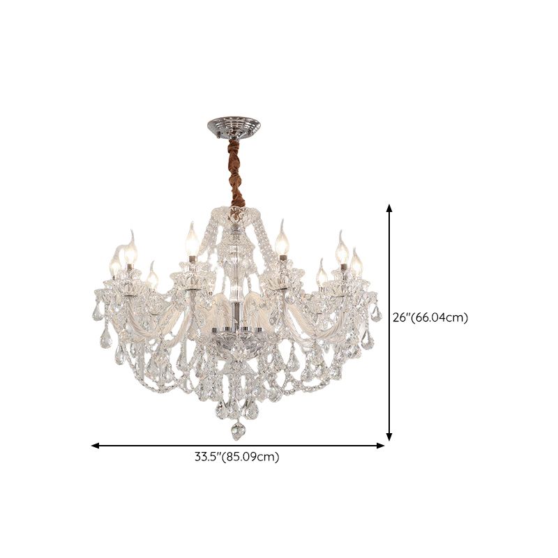 10-Light Metal Candelabra Chandelier with Clear Glass Shades and Adjustable Height