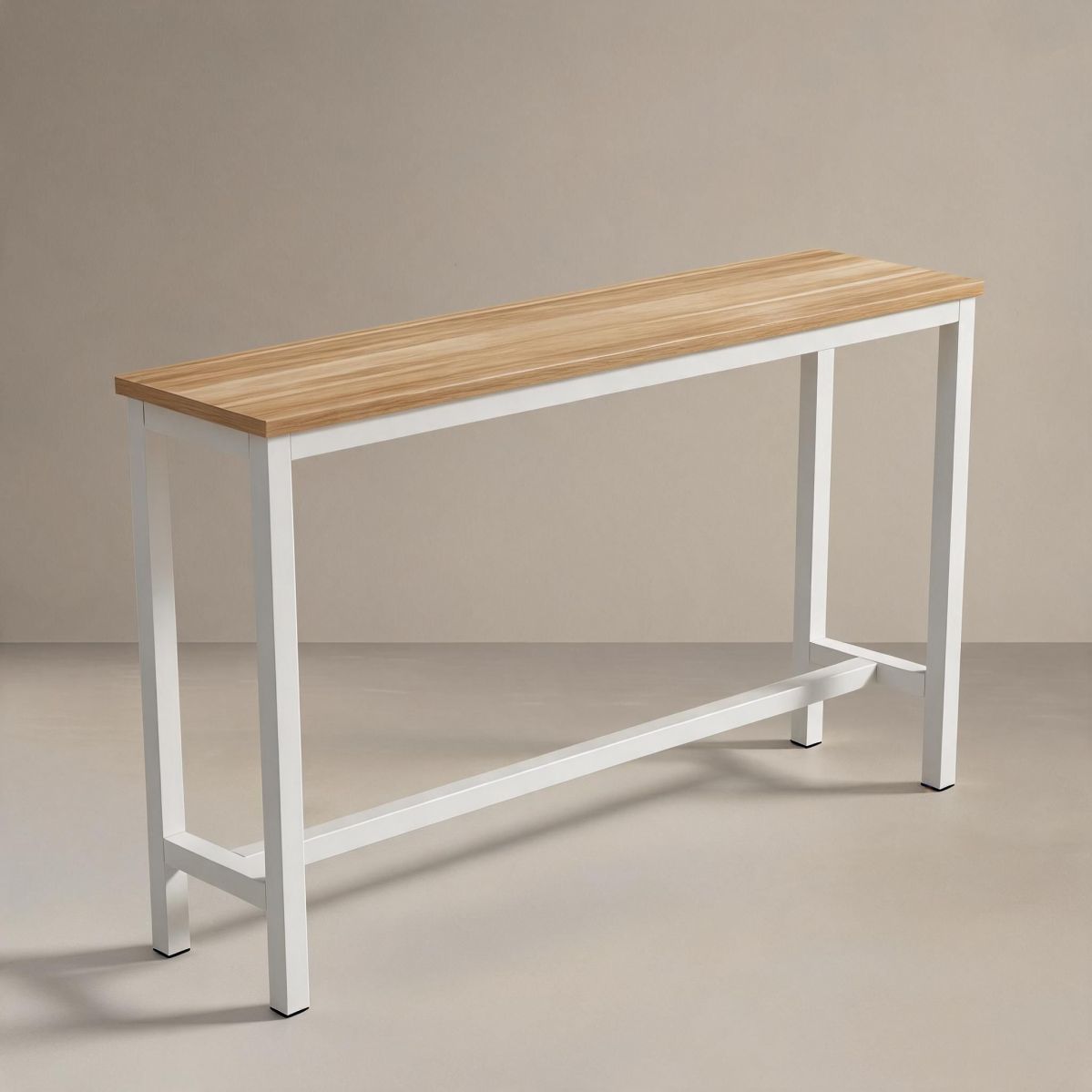 55-Inch Slim Pub Table with Wood Top, Steel Base and Footrest