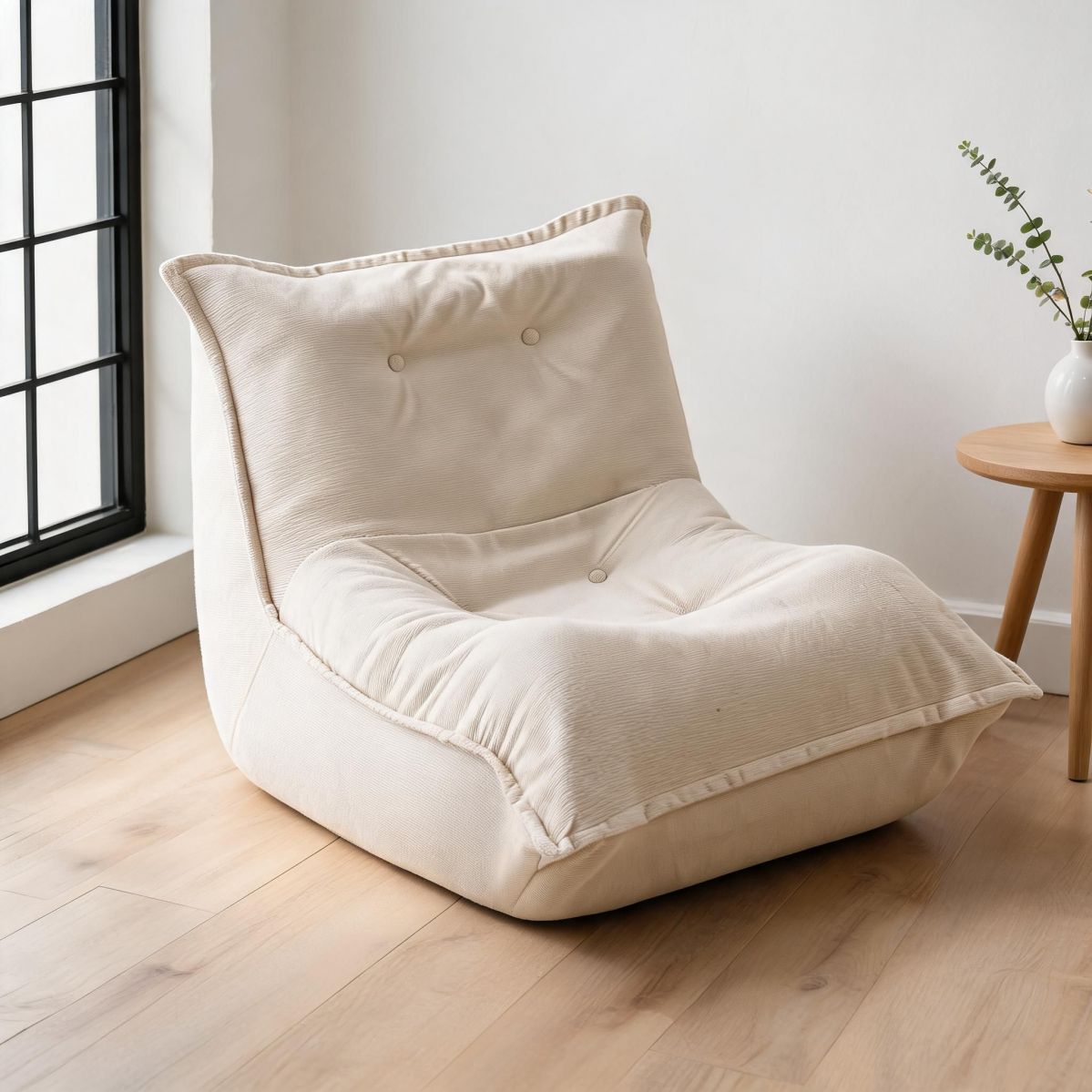 Cream Corduroy Floor Chair with Latex and Foam Filling and Removable Washable Cover