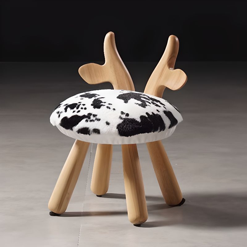Black and White Upholstered Rubberwood Children's Chair with Animal Design