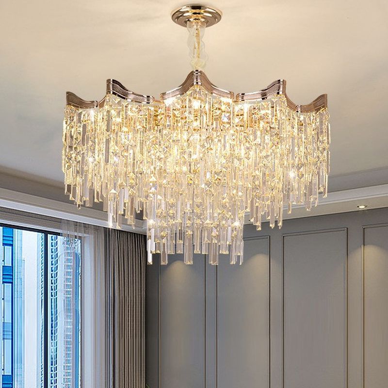 20-Inch 2-Tier Chandelier with Clear Glass Shades and Adjustable Height