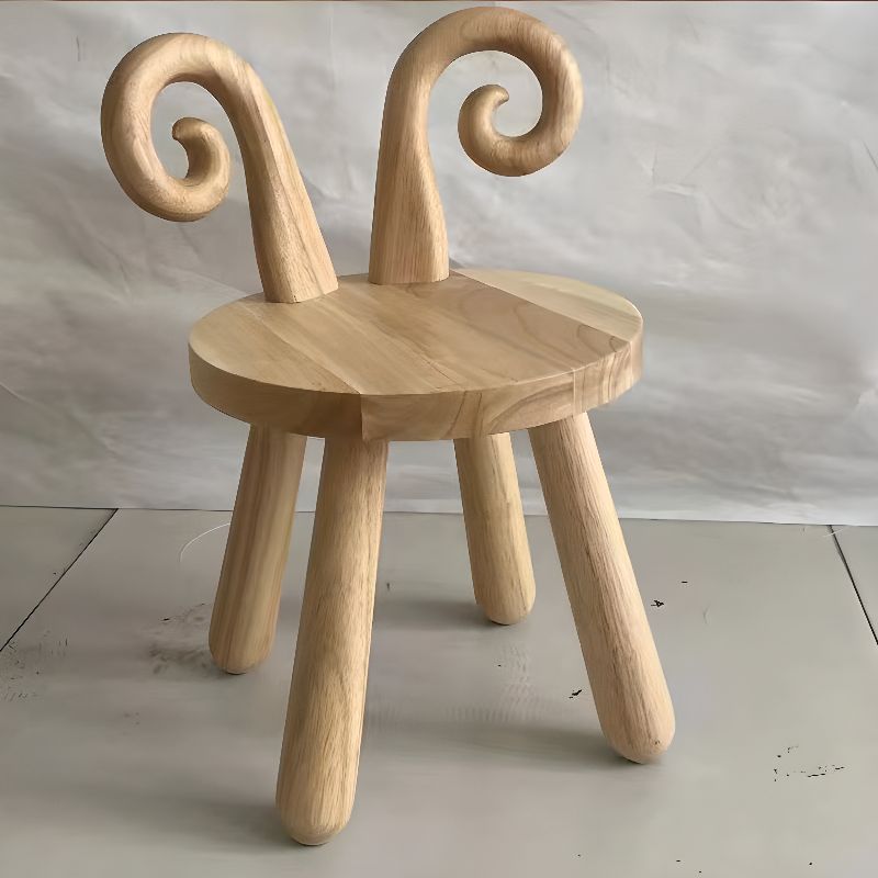 Natural Wood Children's Stool with Sheep-Shaped Back