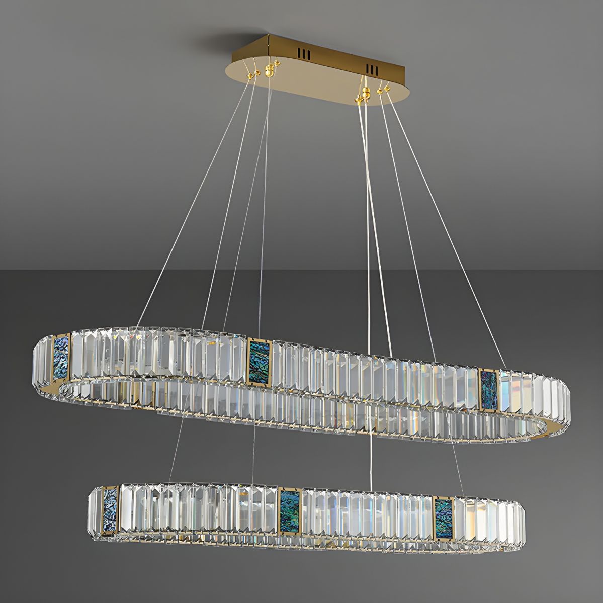Oval Crystal LED Chandelier with Dimmable Light and Adjustable Height