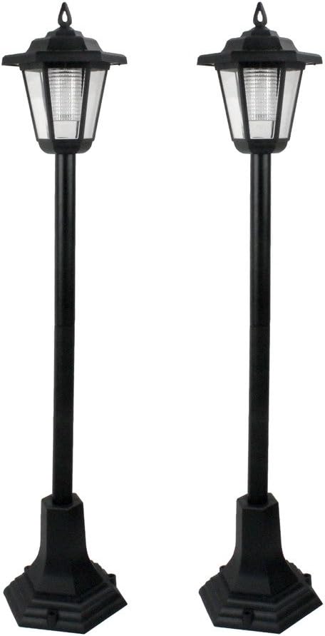 Guaranteed4Less 2-Pack Solar Garden Post Lights, Black LED Lanterns for Outdoor Pathway Walkway Patio, Energy Saving Class A Solar Powered Lamps