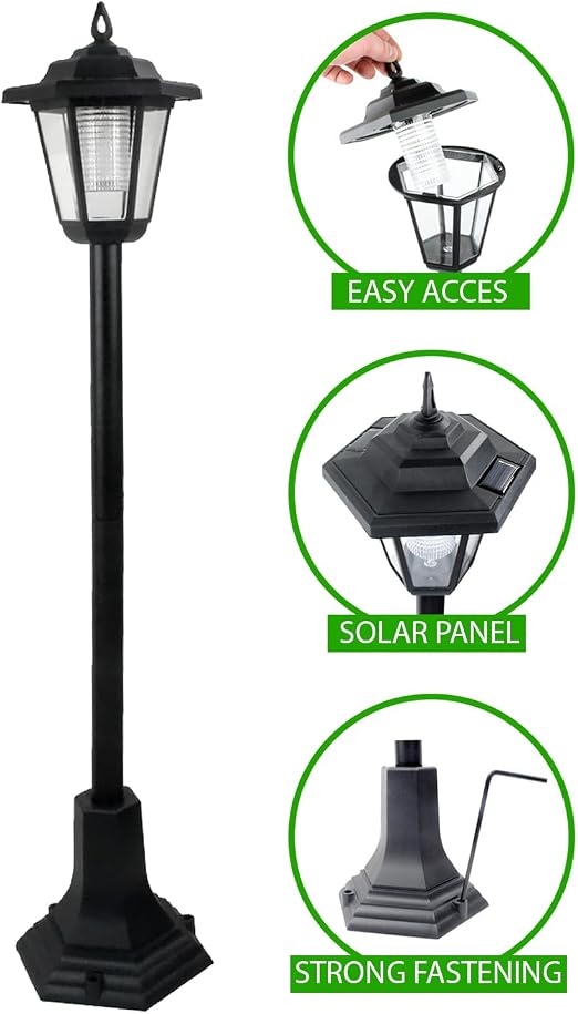 Guaranteed4Less 2-Pack Solar Garden Post Lights, Black LED Lanterns for Outdoor Pathway Walkway Patio, Energy Saving Class A Solar Powered Lamps
