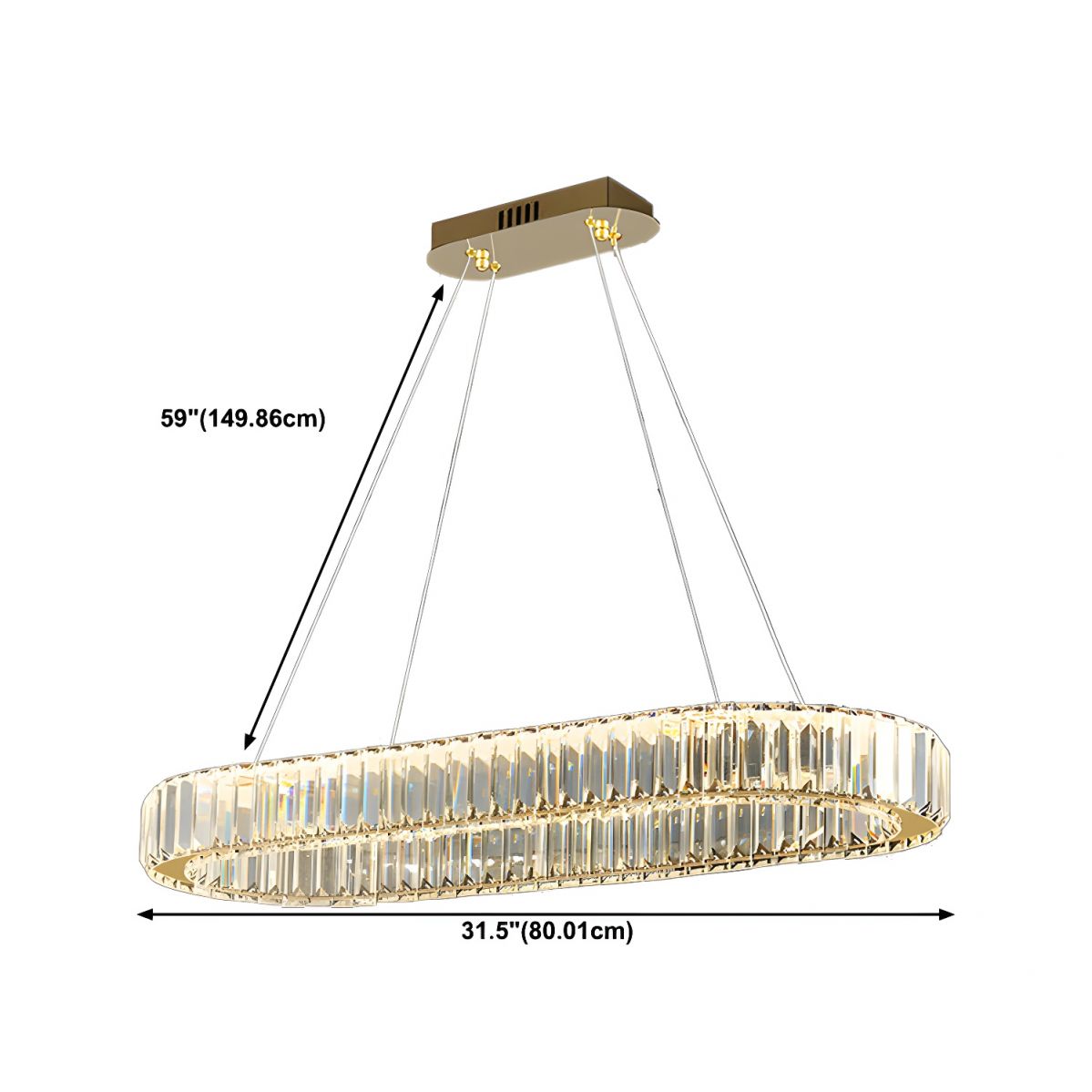Oval Crystal LED Chandelier with Dimmable Light and Adjustable Height