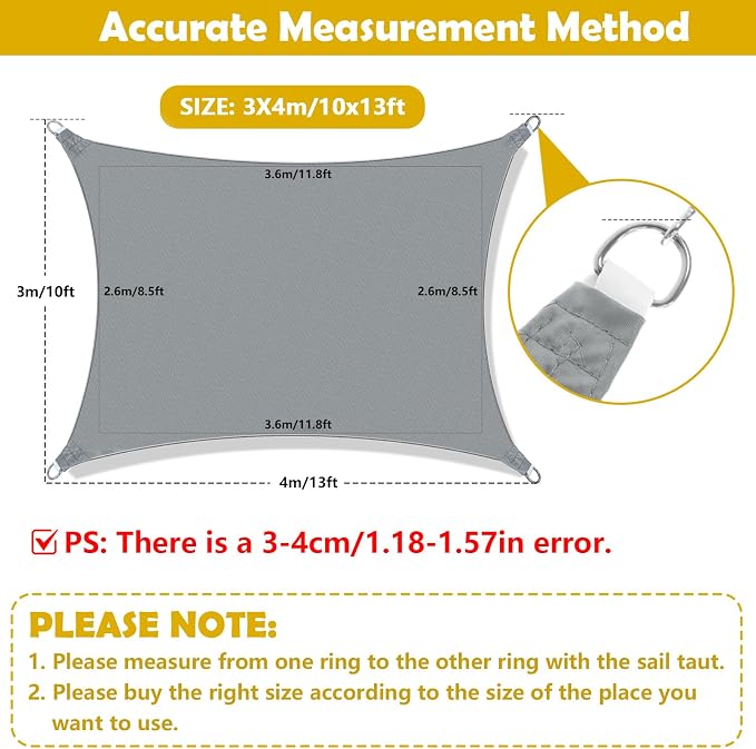 Sun Shade Sail for Garden, 3x4m Rectangle Sail Shade with Accessories