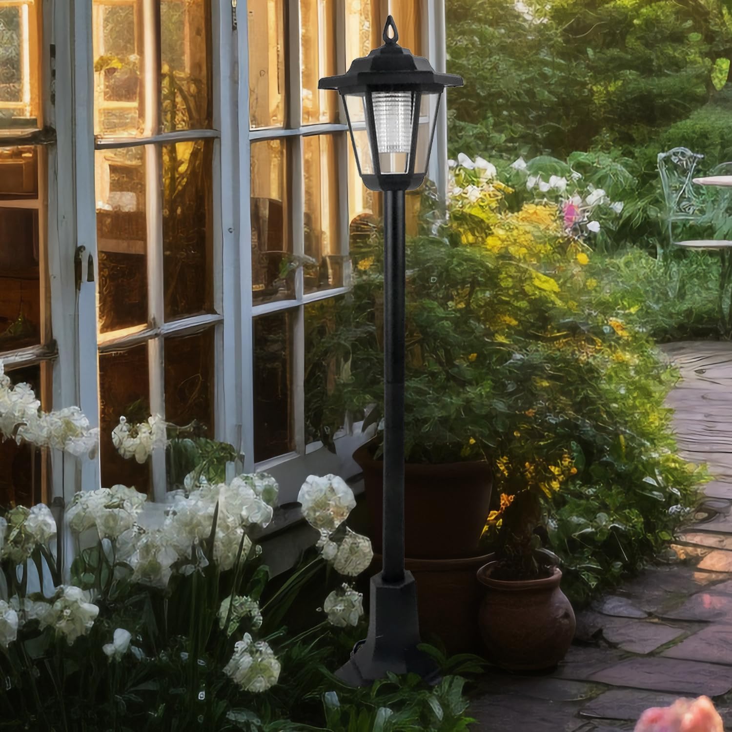 Guaranteed4Less 2-Pack Solar Garden Post Lights, Black LED Lanterns for Outdoor Pathway Walkway Patio, Energy Saving Class A Solar Powered Lamps