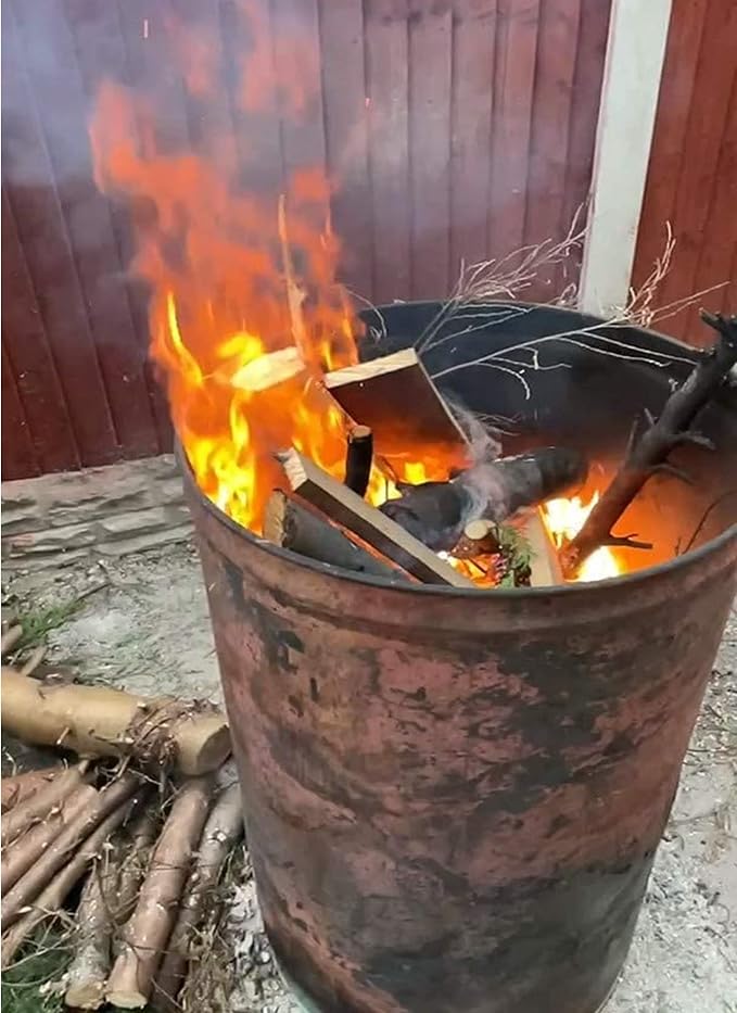 210L Large Garden Incinerator Bin, Heavy Duty Steel Fire Pit & Burner Barrel for Wood Waste Rubbish, Ready to Use Outdoor Burning Drum