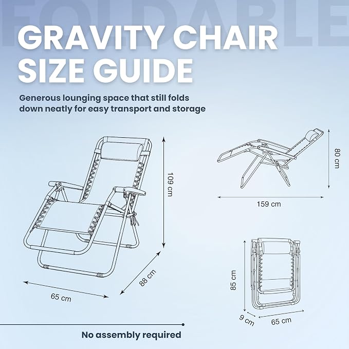 Zero Gravity Chairs Set of 2, Textilene Garden Recliners, 170° Navy