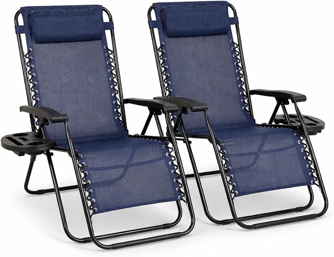 Zero Gravity Chairs Set of 2, Textilene Garden Recliners, 170° Navy