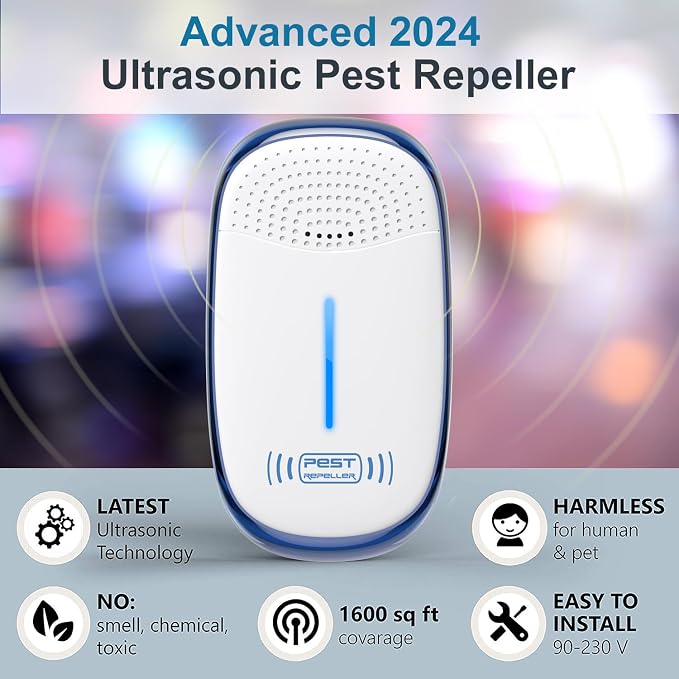 4pcs Ultrasonic Pest Repeller Indoor, 2026 Upgraded Electronic Plug in Insect Control Device for Mice, Mosquito, Ants, Spiders, Child & Pet Safe (White)