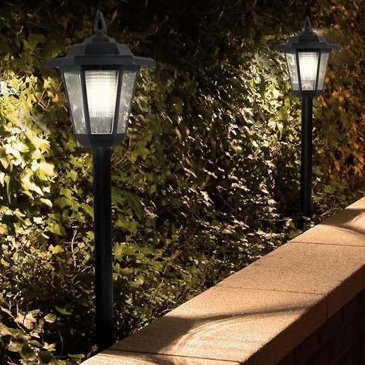 Guaranteed4Less 2-Pack Solar Garden Post Lights, Black LED Lanterns for Outdoor Pathway Walkway Patio, Energy Saving Class A Solar Powered Lamps