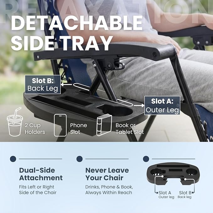 Zero Gravity Chairs Set of 2, Textilene Garden Recliners, 170° Navy