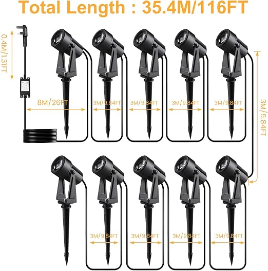 10 Pack 32M/105FT Garden Lights Mains Powered with Adapter [Energy Class F]
