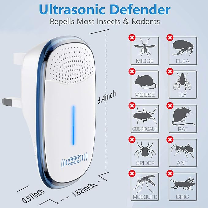4pcs Ultrasonic Pest Repeller Indoor, 2026 Upgraded Electronic Plug in Insect Control Device for Mice, Mosquito, Ants, Spiders, Child & Pet Safe (White)