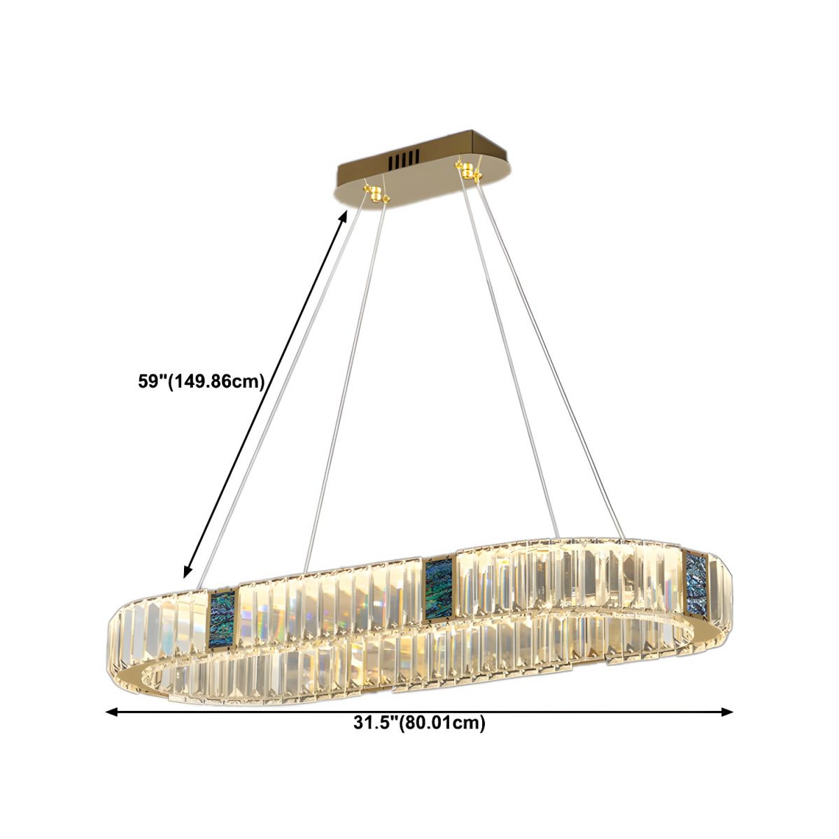 Oval Crystal LED Chandelier with Dimmable Light and Adjustable Height