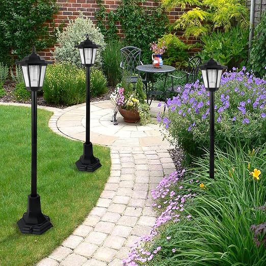 Guaranteed4Less 2-Pack Solar Garden Post Lights, Black LED Lanterns for Outdoor Pathway Walkway Patio, Energy Saving Class A Solar Powered Lamps