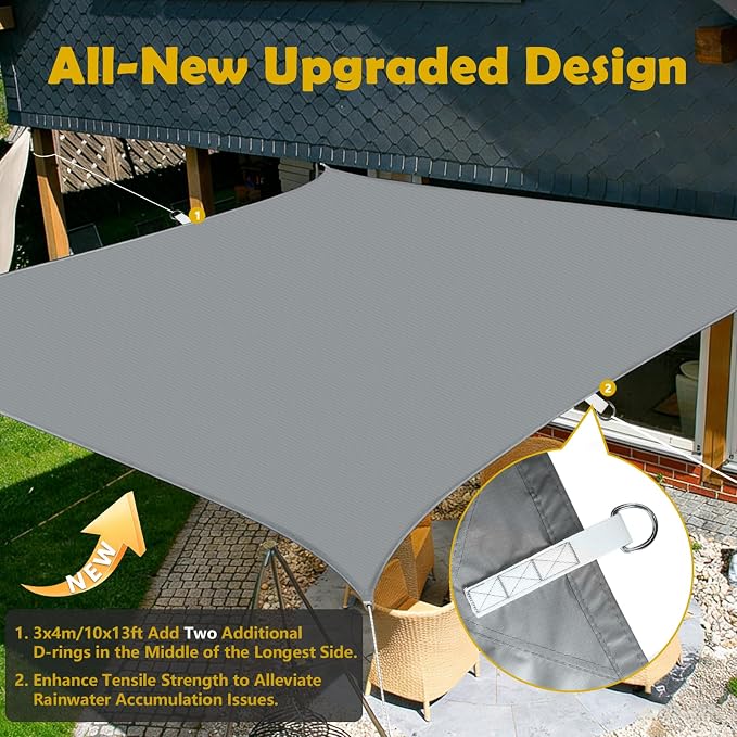 Sun Shade Sail for Garden, 3x4m Rectangle Sail Shade with Accessories