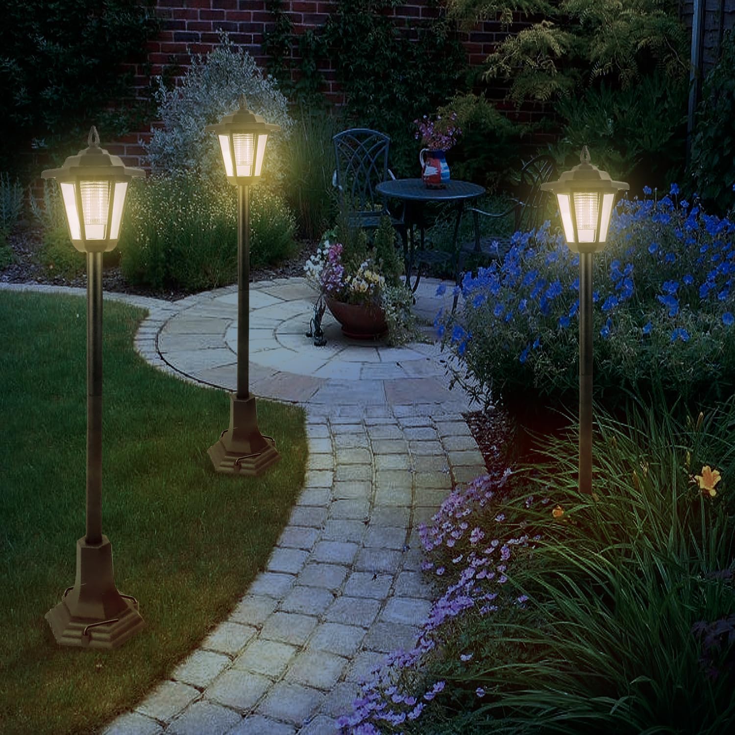 Guaranteed4Less 2-Pack Solar Garden Post Lights, Black LED Lanterns for Outdoor Pathway Walkway Patio, Energy Saving Class A Solar Powered Lamps