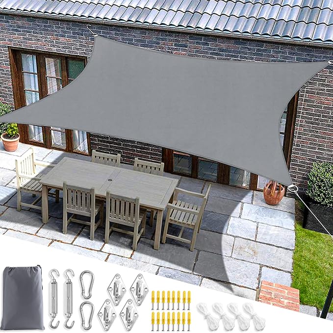 Sun Shade Sail for Garden, 3x4m Rectangle Sail Shade with Accessories