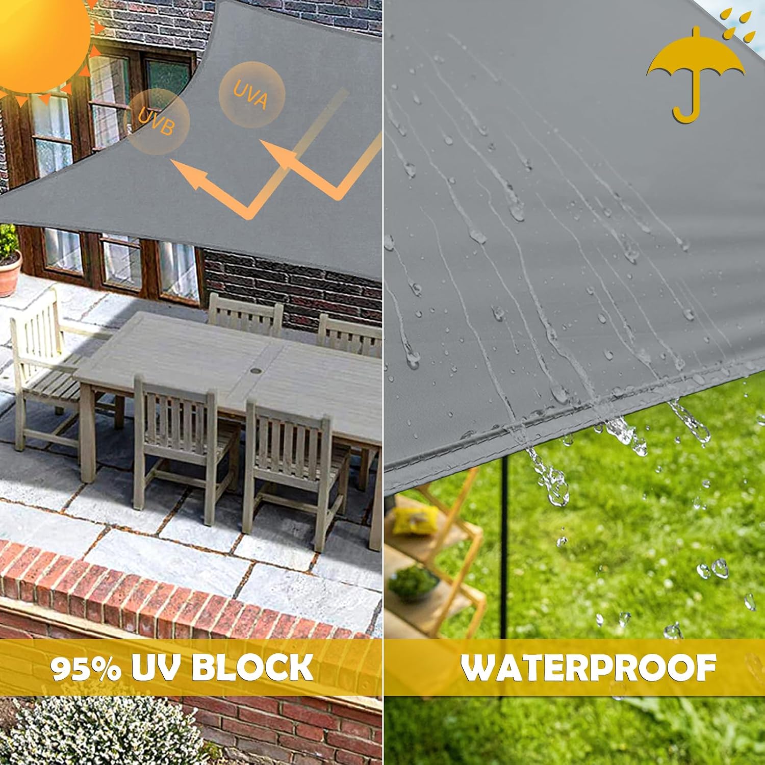 Sun Shade Sail for Garden, 3x4m Rectangle Sail Shade with Accessories