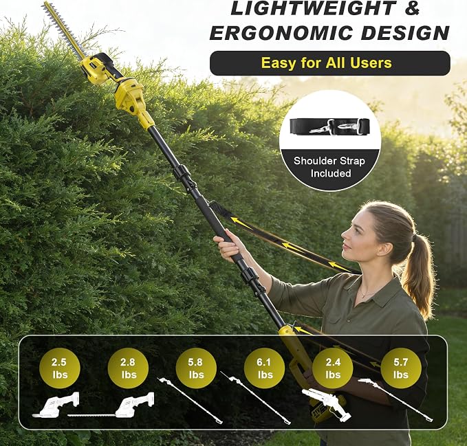 6-in-1 Cordless Pole Saw and Hedge Trimmer, 8" Brushless Mini Chainsaw with Extension Pole to 14ft, 0-180° Adjustable Head, 2x4.0Ah Battery Powered Garden Pruning Tools for Fence & Tree
