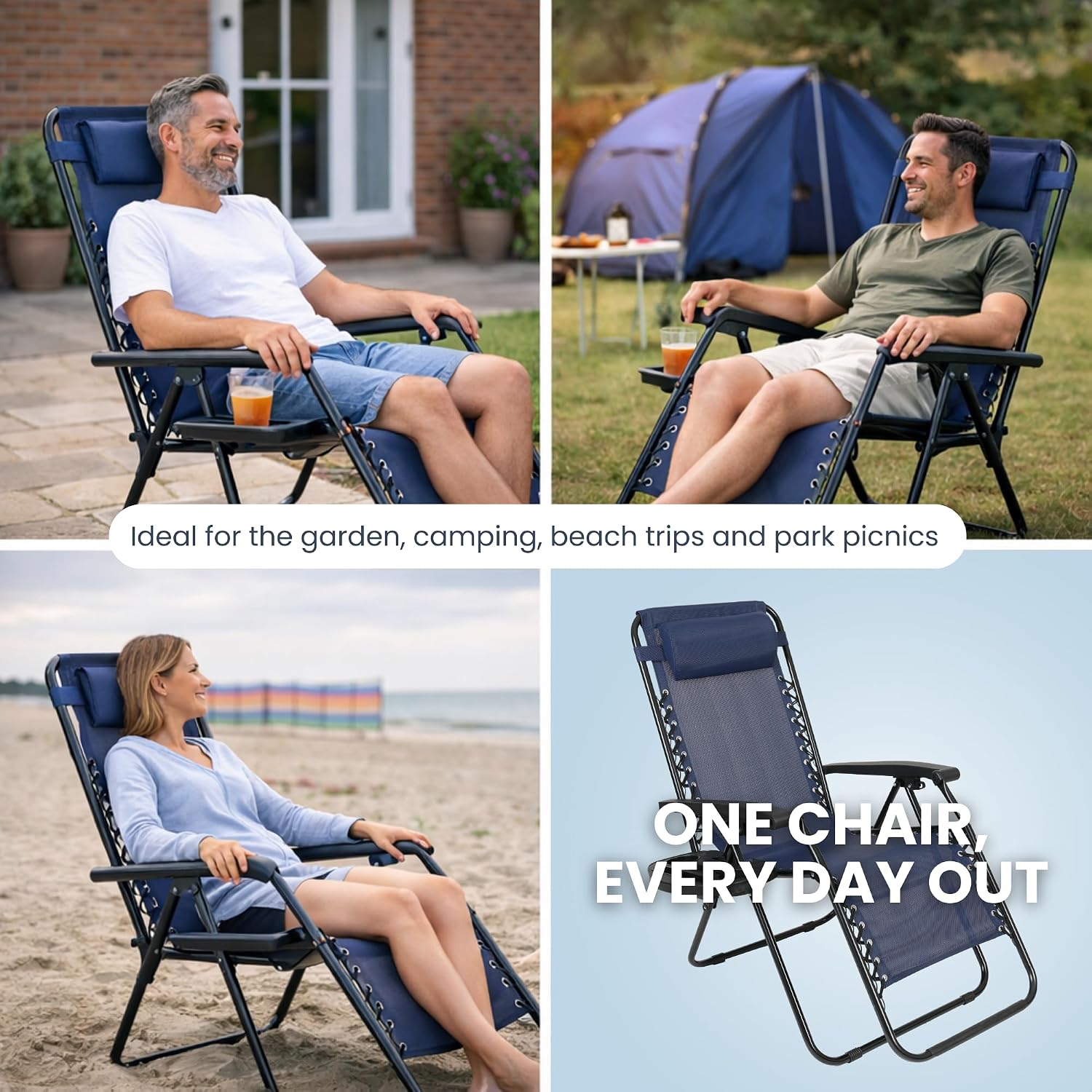 Zero Gravity Chairs Set of 2, Textilene Garden Recliners, 170° Navy