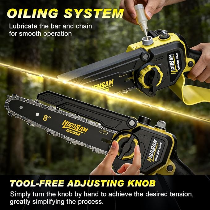 6-in-1 Cordless Pole Saw and Hedge Trimmer, 8" Brushless Mini Chainsaw with Extension Pole to 14ft, 0-180° Adjustable Head, 2x4.0Ah Battery Powered Garden Pruning Tools for Fence & Tree