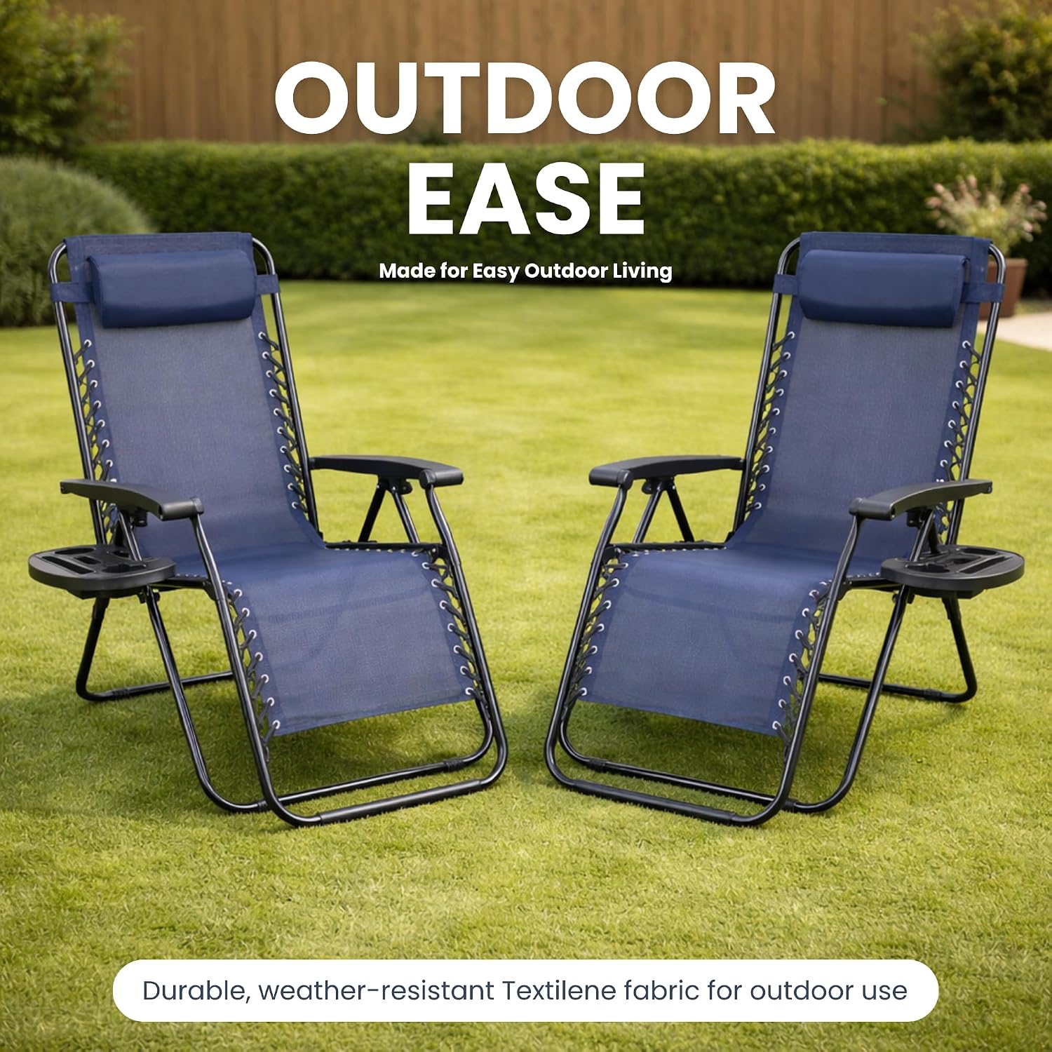 Zero Gravity Chairs Set of 2, Textilene Garden Recliners, 170° Navy