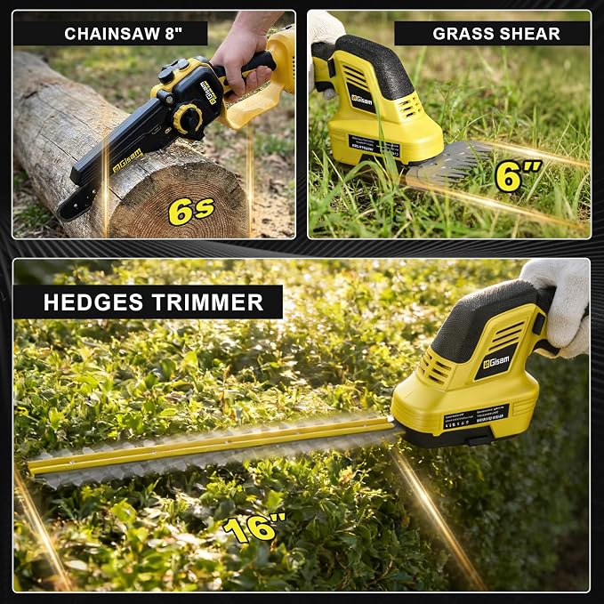 6-in-1 Cordless Pole Saw and Hedge Trimmer, 8" Brushless Mini Chainsaw with Extension Pole to 14ft, 0-180° Adjustable Head, 2x4.0Ah Battery Powered Garden Pruning Tools for Fence & Tree