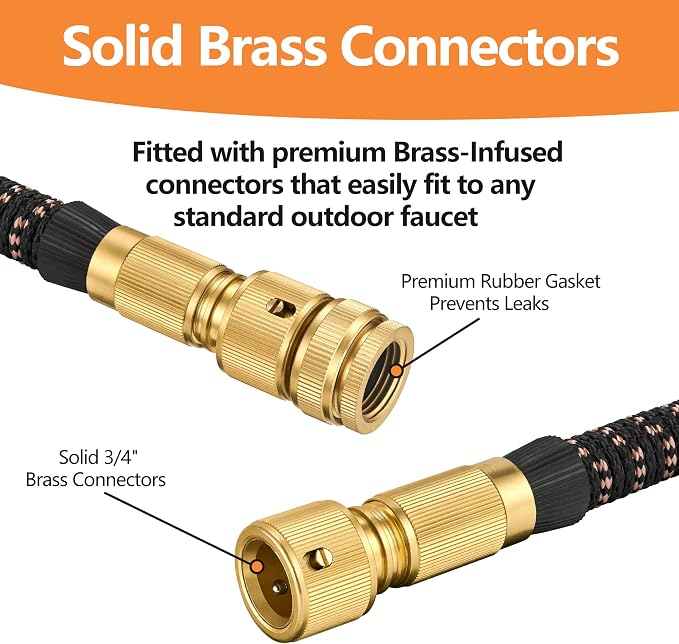 100FT/30m Expandable Garden Hose Pipe Set, Flexible Kink-Free Water Hose with 10 Function Spray Gun & Quick Connectors, Durable Heavy Duty Expanding Hose (Black Gold)