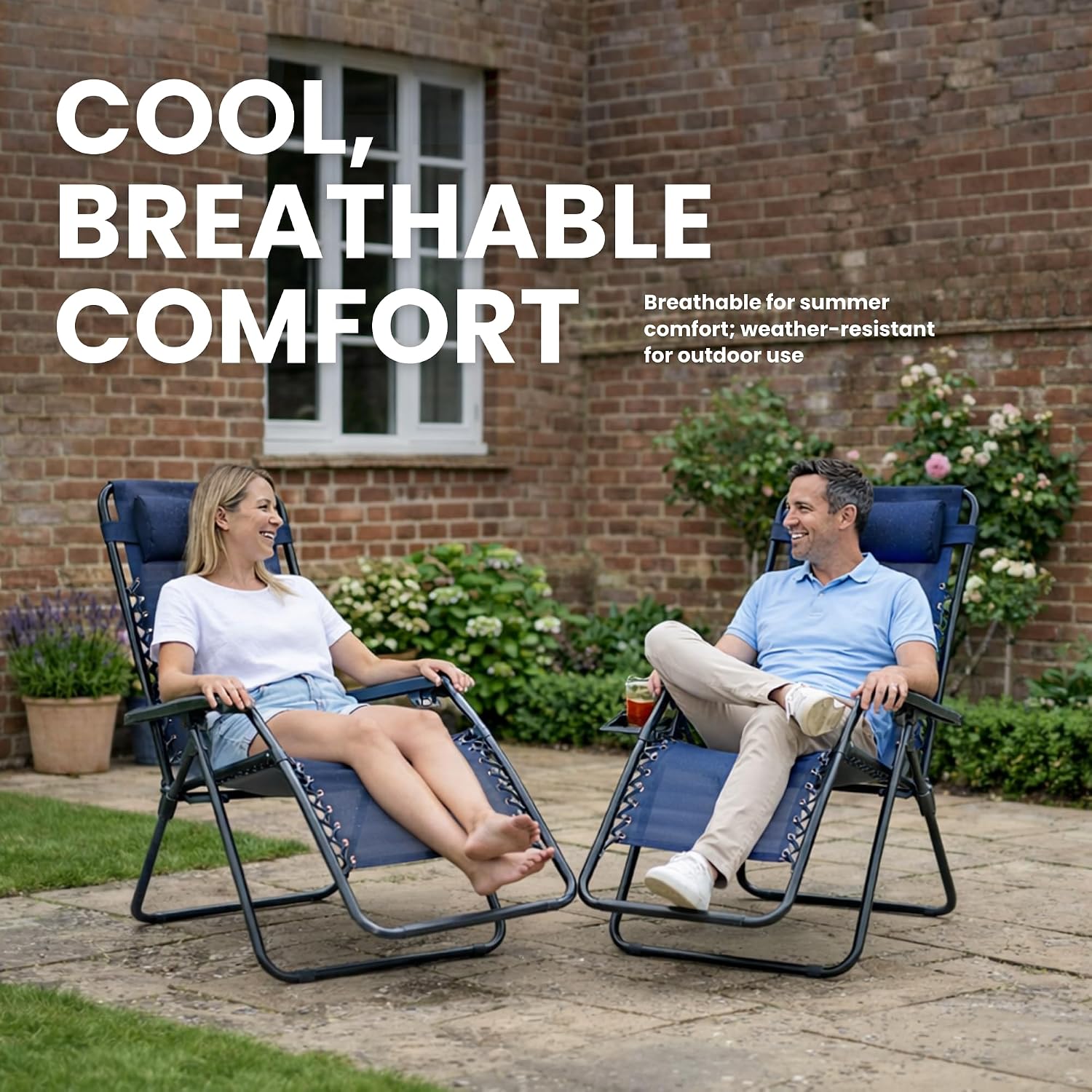 Zero Gravity Chairs Set of 2, Textilene Garden Recliners, 170° Navy