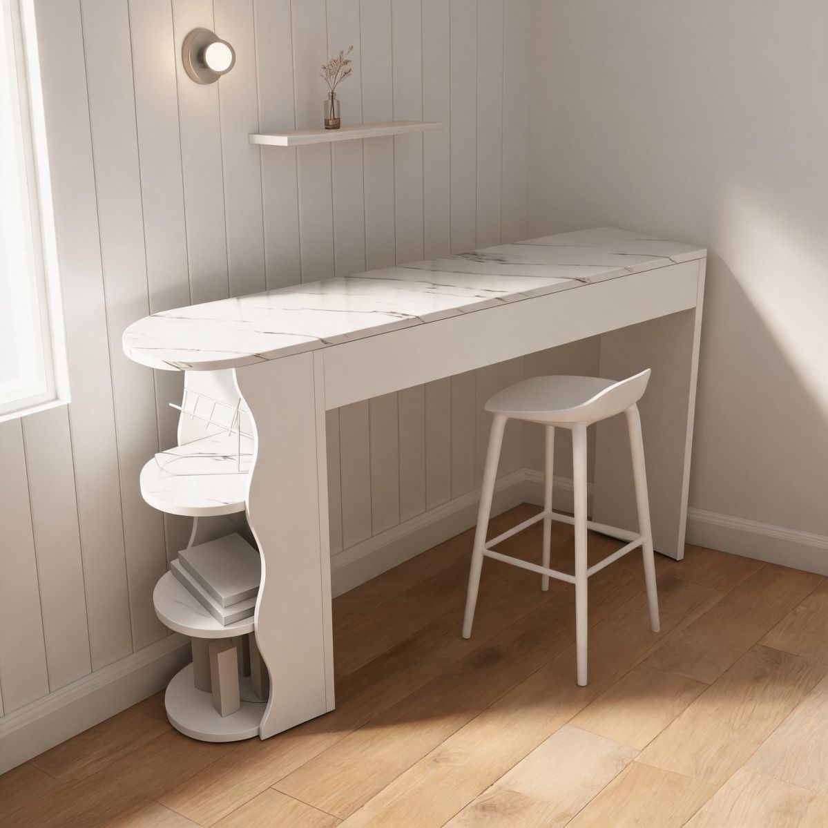 47-Inch Faux Marble Counter Height Bar Table with Side Shelves