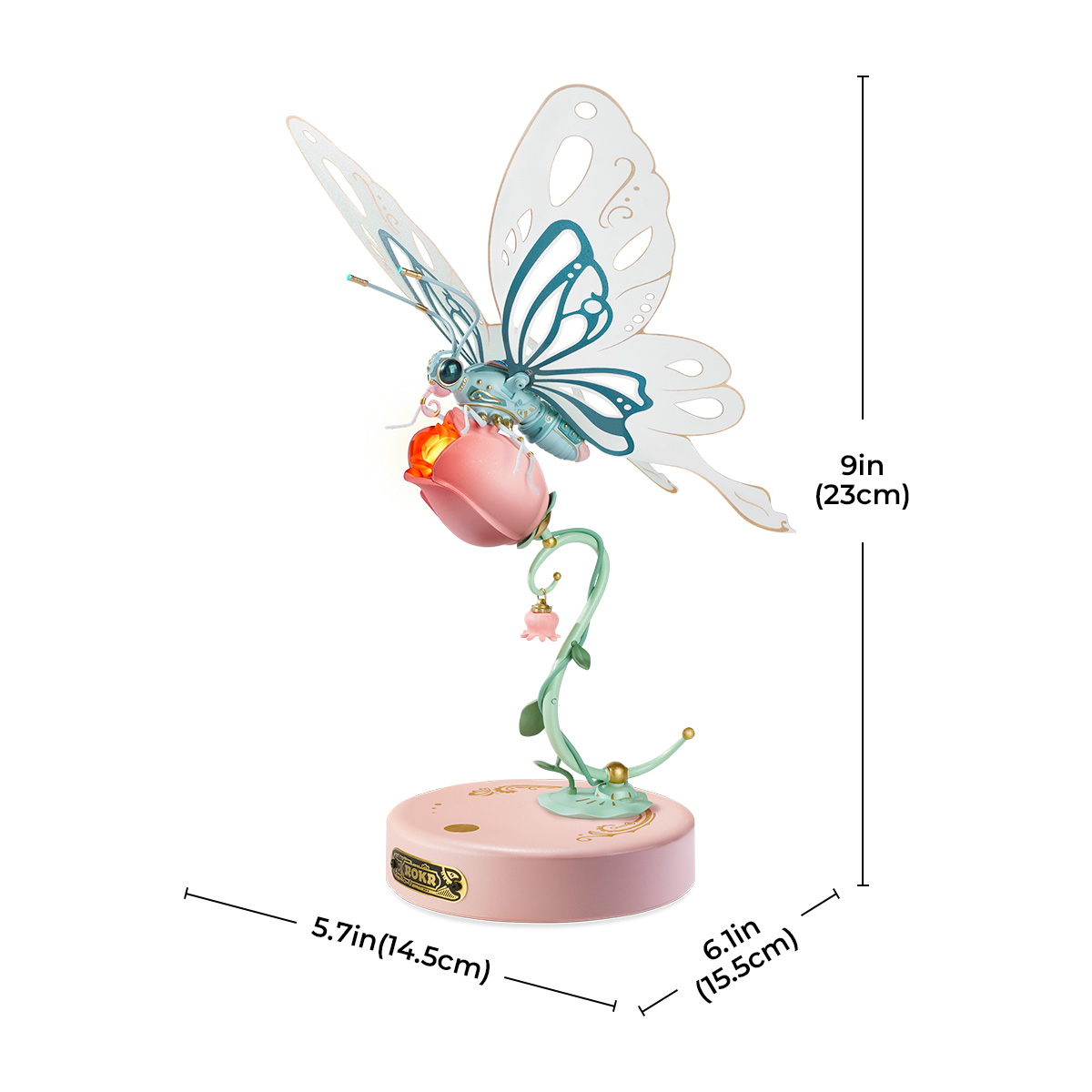 Größenangaben des rosa ROKR Schmetterlings MI05