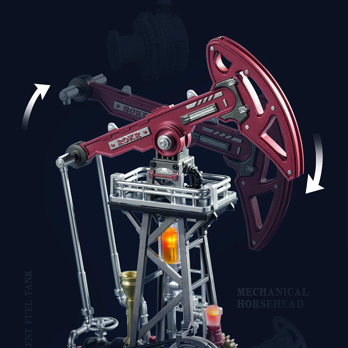 Bewegte Pumpmechanik der Ölpumpe mit leuchtendem Sockel