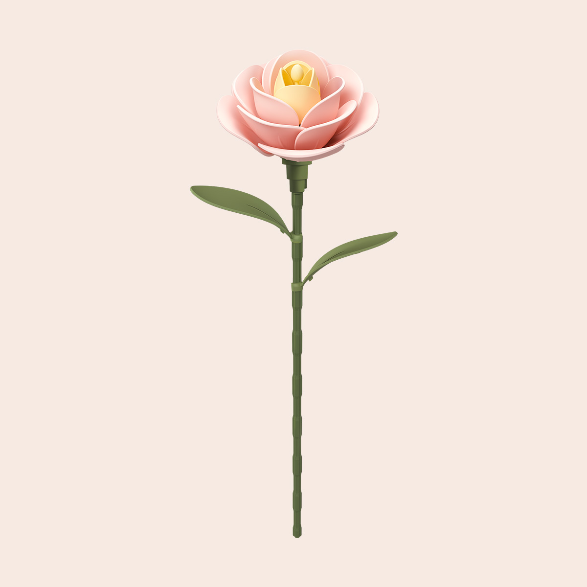 Hellrosa ROKR Kamelie als einzelne Holzblume in Frontansicht