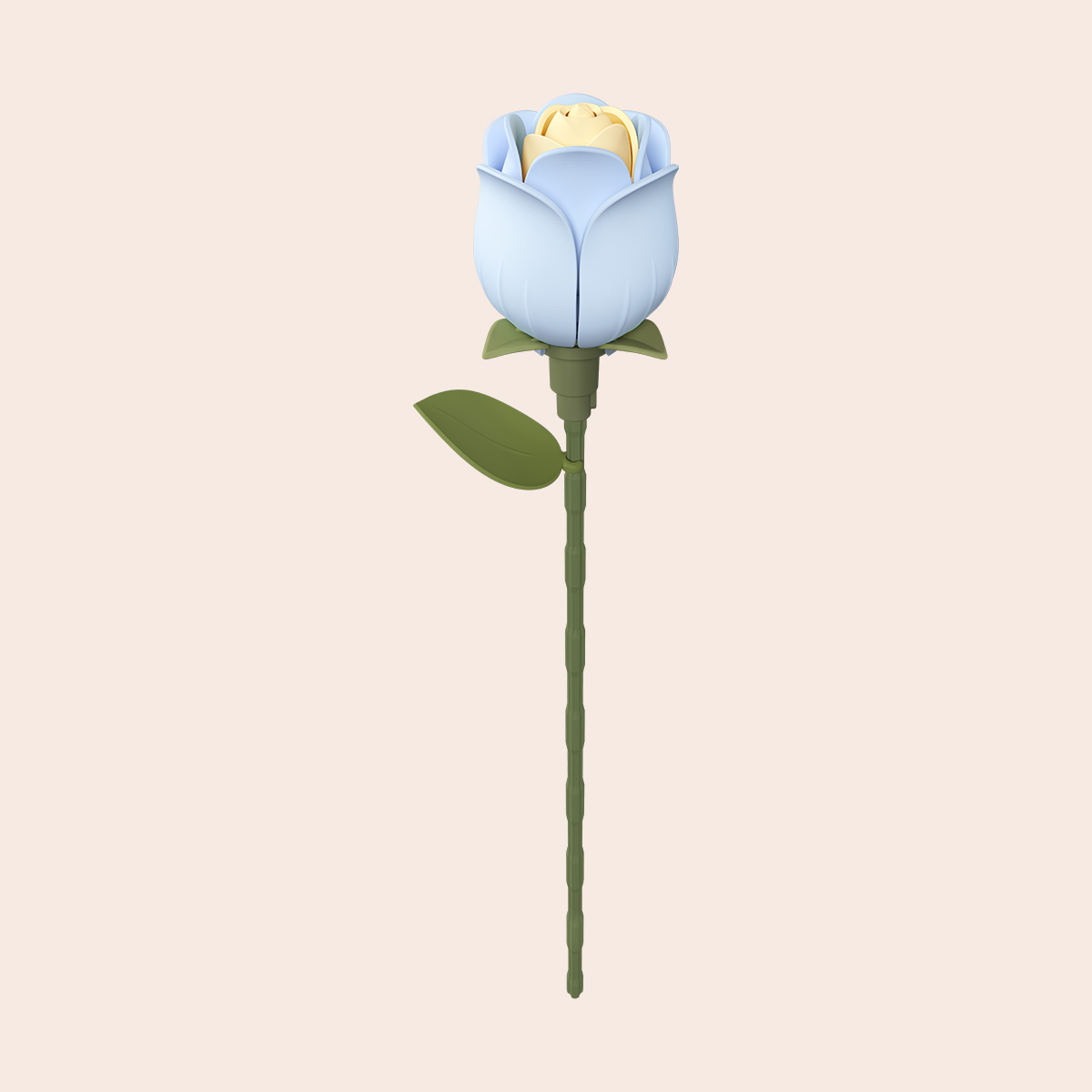 Blaue ROKR Rose als einzelne Holzblume in Frontansicht