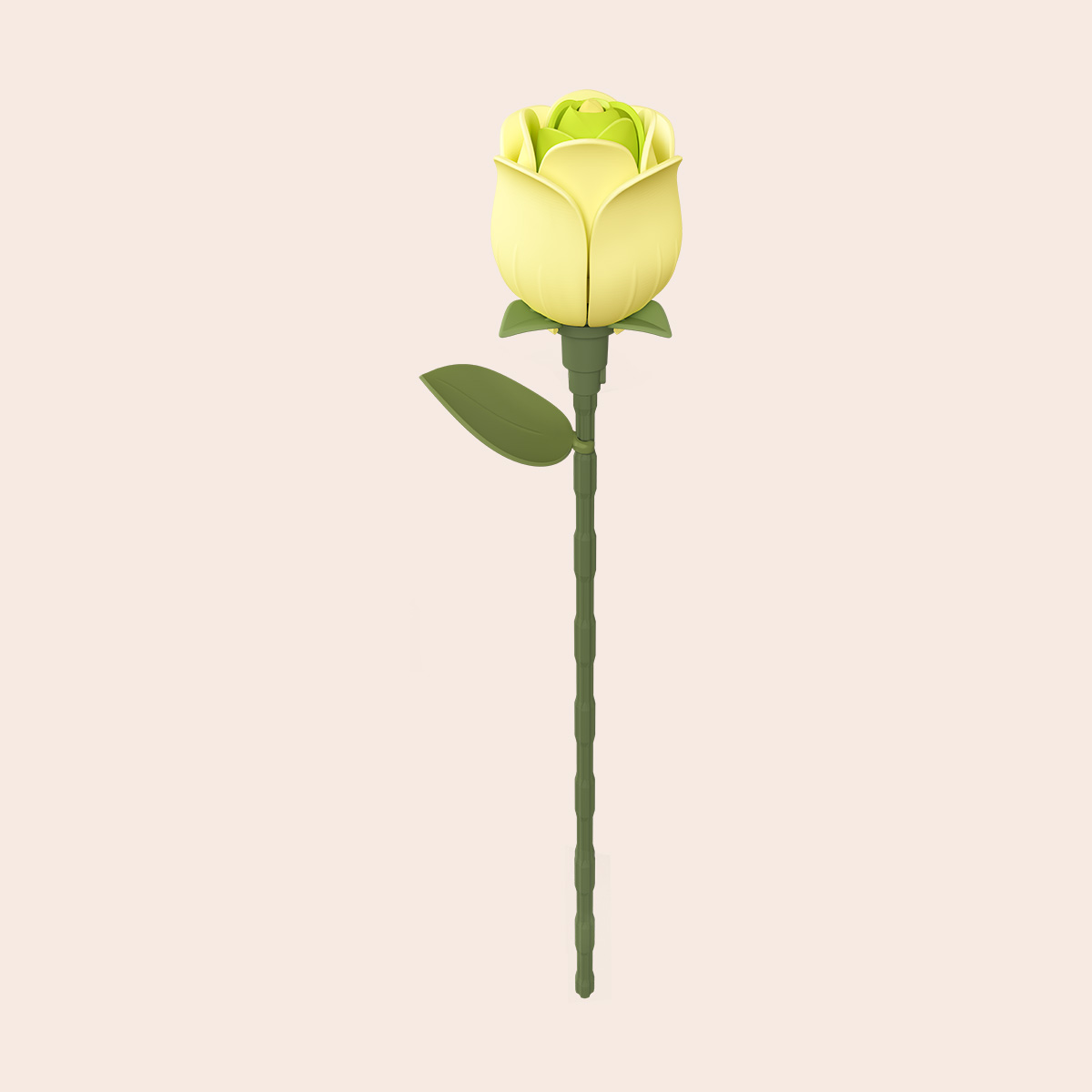 Grüne ROKR Rosenknospe als einzelne Holzblume in Frontansicht